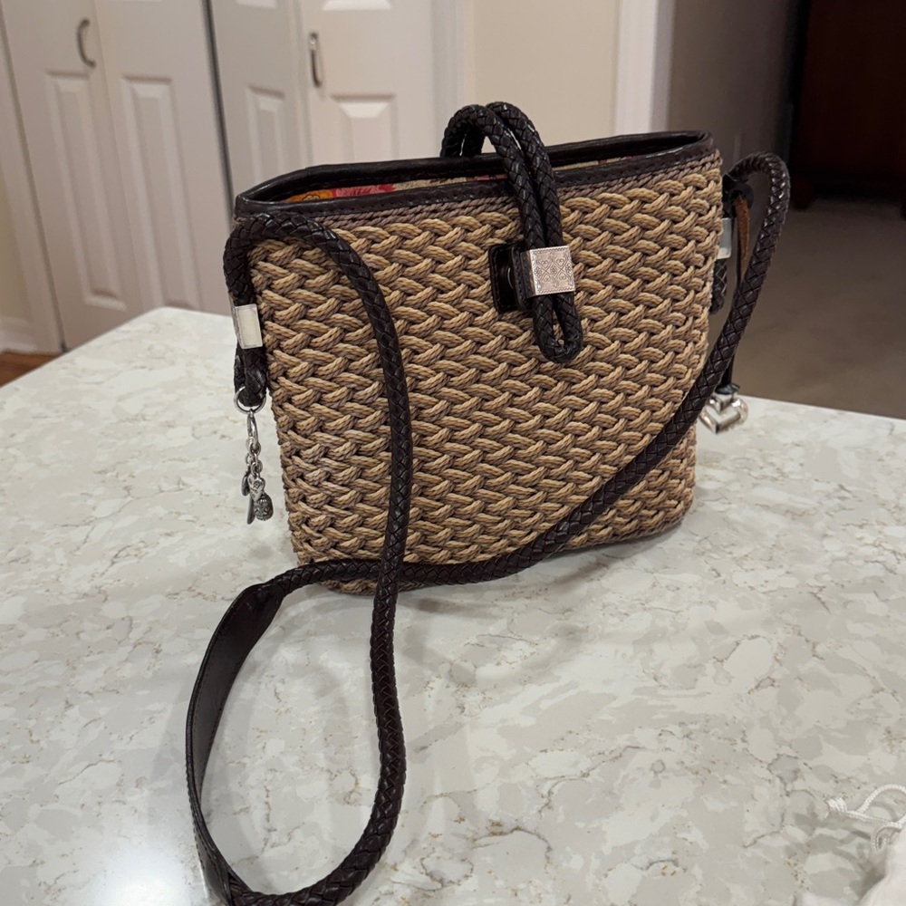 Brighton women's rattan & brown leather shoulder purse - near perfect condition - Picture 5 of 12